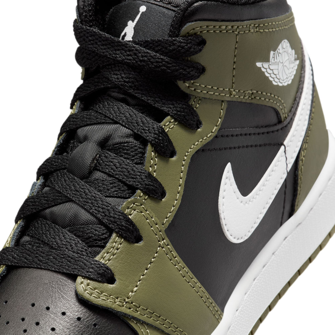 Air Jordan 1 Mid GS (Black/White/Medium Olive)