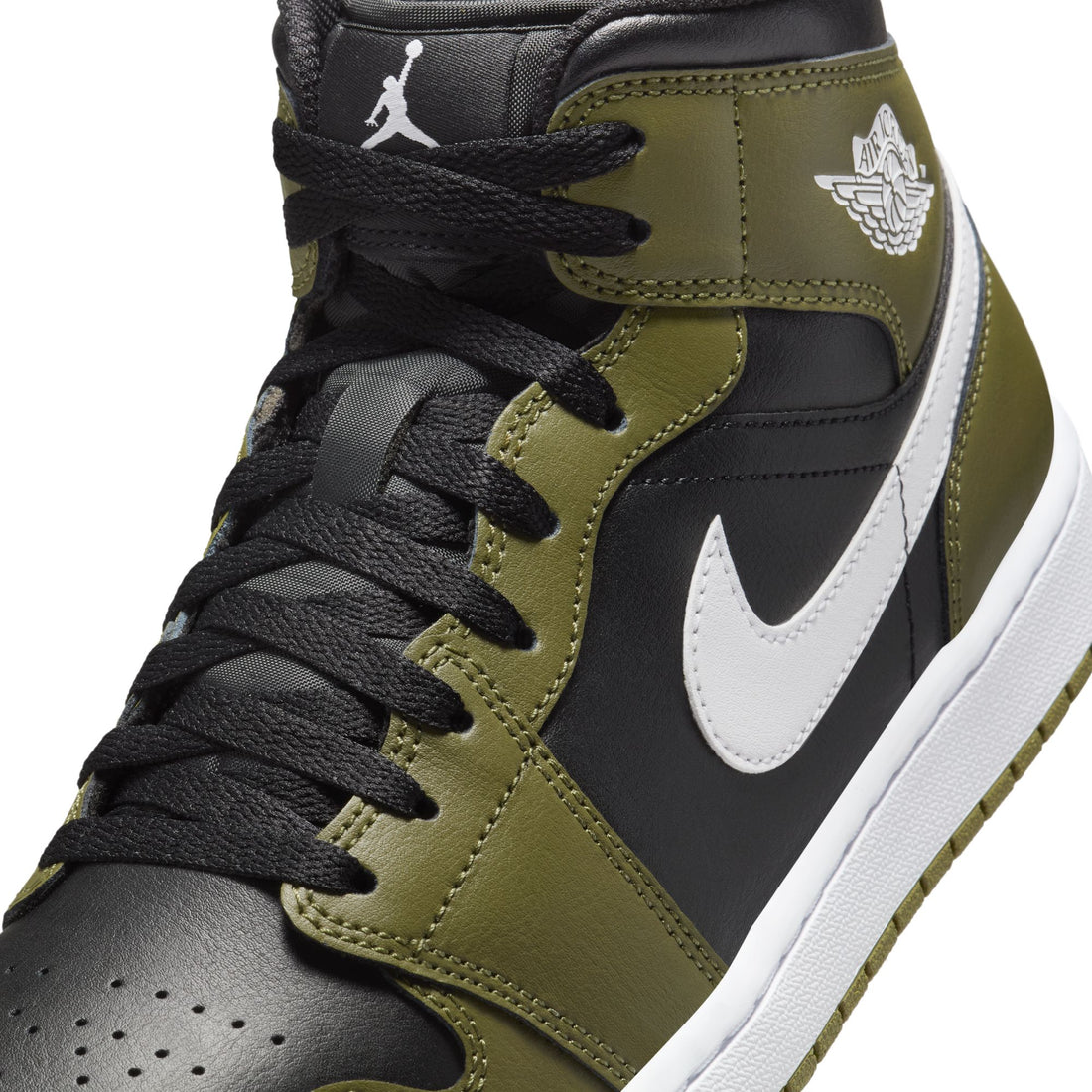 Air Jordan 1 Mid (Black/White/Medium Olive)