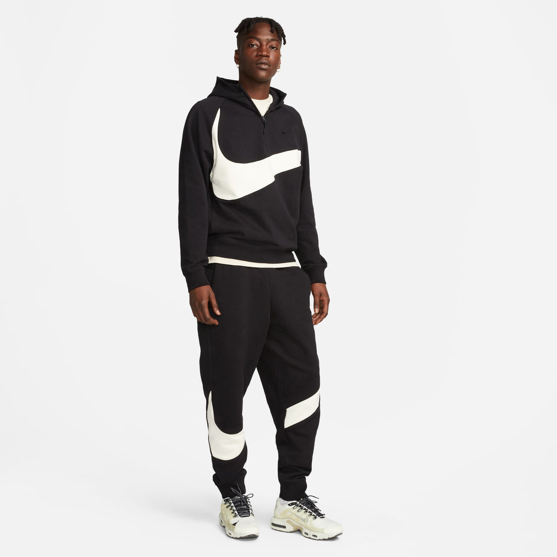 Nike Swoosh 1/2-Zip Fleece Hoodie (Black/Coconut Milk/Black)