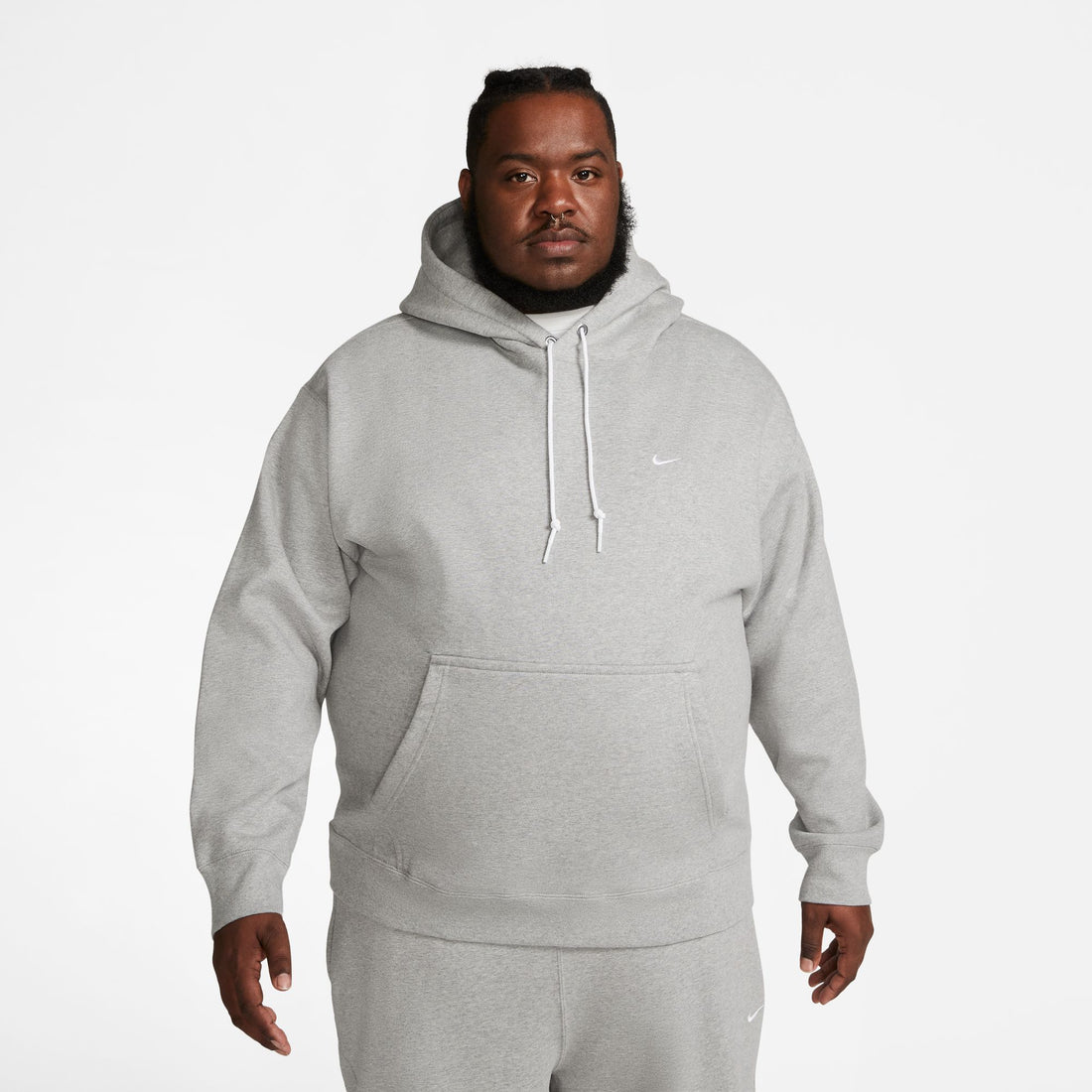 Nike Solo Swoosh Fleece Pullover Hoodie (Dark Grey/Heather White)