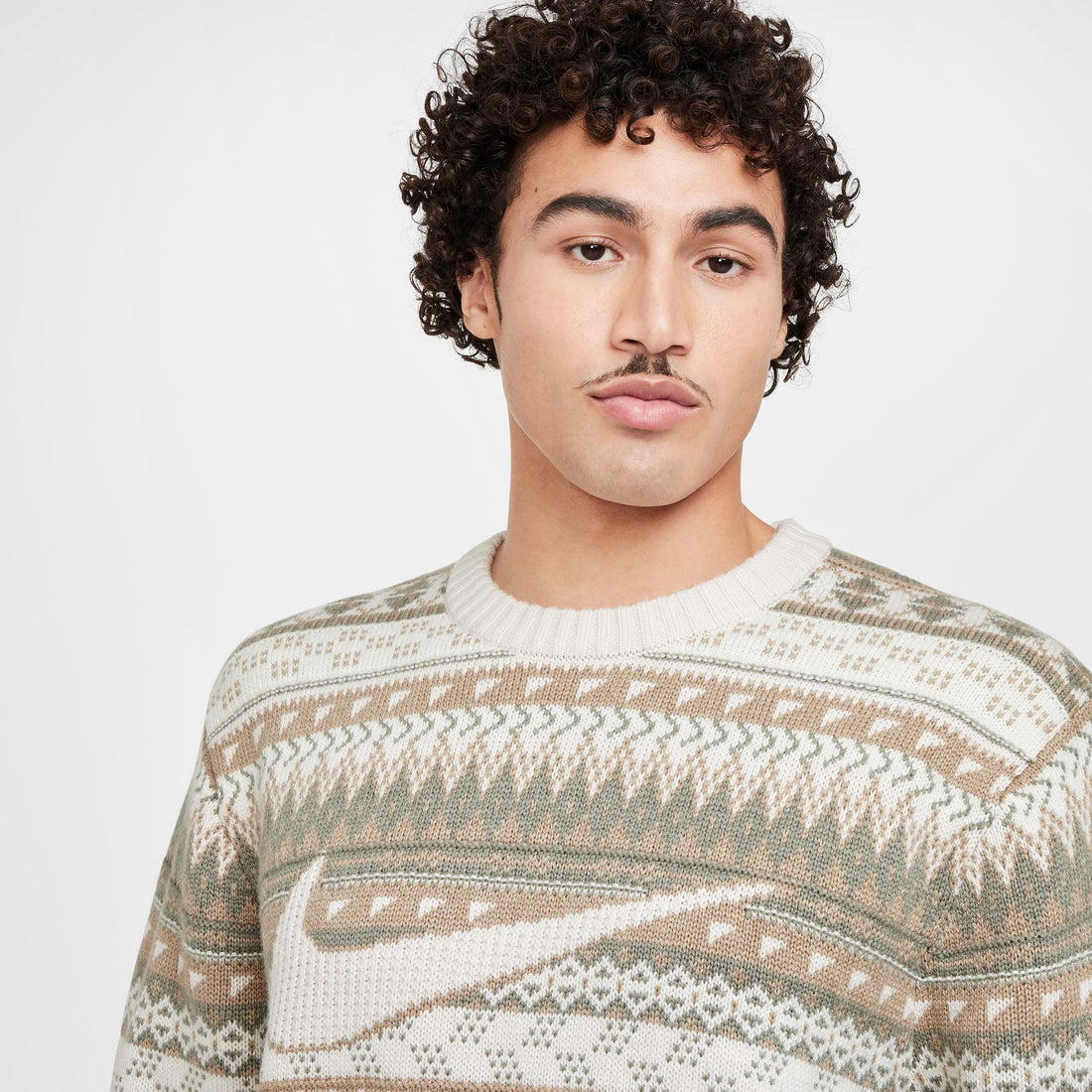 Nike Life Fair Isle Swoosh Sweater (LT Orewood Brown/Sail/Khaki)