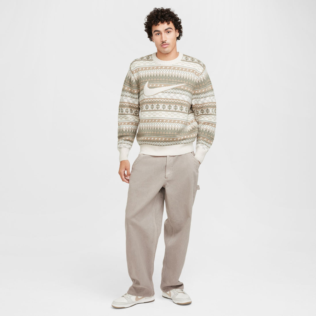 Nike Life Fair Isle Swoosh Sweater (LT Orewood Brown/Sail/Khaki)