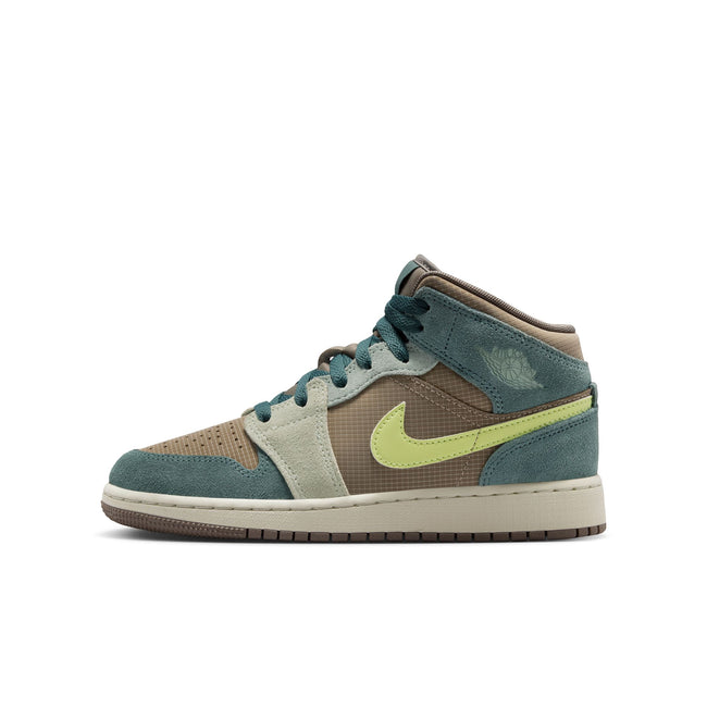 Air Jordan 1 Mid SE GS (Khaki/LT Lemon Twist/Hasta)