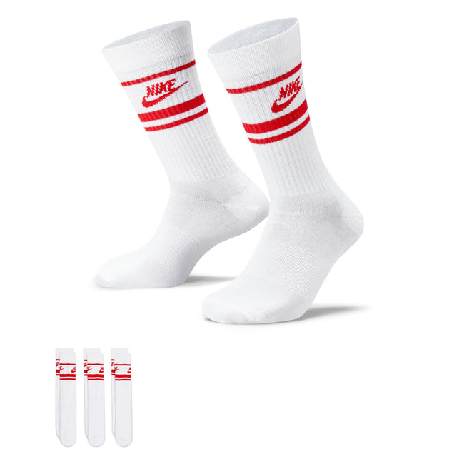 Nike Everyday Essentials Crew Socks 3 Pack (White/University Red/University Red)